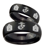 Bride and Groom Marine Army Sergeant Dome Brush Black Tungsten Carbide Mens Ring Set