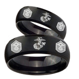 His and Hers Marine Chief Master Sergeant  Dome Brush Black Tungsten Bands Ring Set