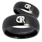 Bride and Groom CTR Dome Brush Black Tungsten Carbide Mens Ring Engraved Set