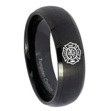 10mm Fire Department Dome Brush Black Tungsten Carbide Wedding Bands Ring