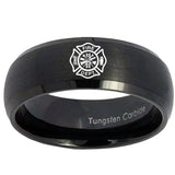 10mm Fire Department Dome Brush Black Tungsten Carbide Wedding Bands Ring