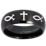 10mm Fish & Cross Dome Brush Black Tungsten Carbide Promise Ring