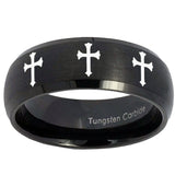 10mm Multiple Christian Cross Dome Brush Black Tungsten Custom Mens Ring