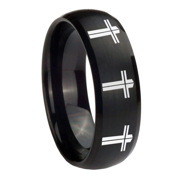10mm Multiple Christian Cross Dome Brush Black Tungsten Wedding Bands Ring