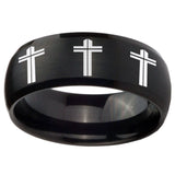 10mm Multiple Christian Cross Dome Brush Black Tungsten Wedding Bands Ring