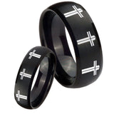 His Hers Multiple Christian Cross Dome Brush Black Tungsten Rings for Men Set