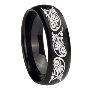 10mm Etched Tribal Pattern Dome Brush Black Tungsten Carbide Engagement Ring