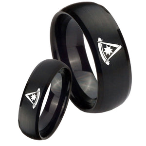 His Hers Pester Master Masonic Dome Brush Black Tungsten Mens Ring Set