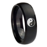 10mm Yin Yang Dome Brush Black Tungsten Carbide Wedding Band Mens