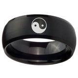 10mm Yin Yang Dome Brush Black Tungsten Carbide Wedding Band Mens