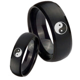 Bride and Groom Yin Yang Dome Brush Black Tungsten Custom Ring for Men Set