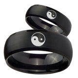 Bride and Groom Yin Yang Dome Brush Black Tungsten Custom Ring for Men Set