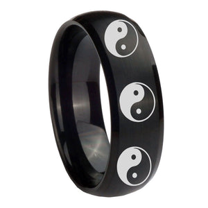 10mm Multiple Yin Yang Dome Brush Black Tungsten Carbide Mens Promise Ring