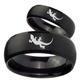 Bride and Groom Lizard Dome Brush Black Tungsten Carbide Promise Ring Set