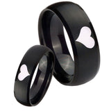 Bride and Groom Heart Dome Brush Black Tungsten Carbide Men's Wedding Band Set