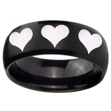 10mm Multiple Heart Dome Brush Black Tungsten Carbide Mens Wedding Band