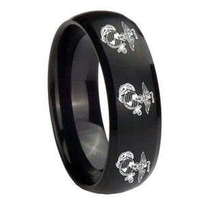 10mm Multiple Marine Dome Brush Black Tungsten Carbide Anniversary Ring