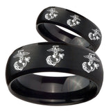 Bride and Groom Multiple Marine Dome Brush Black Tungsten Mens Bands Ring Set