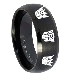 10mm Transformers Autobot Decepticon Dome Brush Black Tungsten Carbide Mens Bands Ring