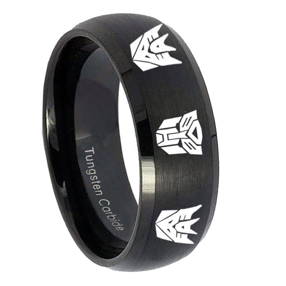 10mm Transformers Autobot Decepticon Dome Brush Black Tungsten Carbide Mens Bands Ring