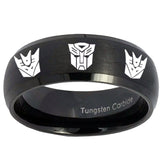 10mm Transformers Autobot Decepticon Dome Brush Black Tungsten Carbide Mens Bands Ring