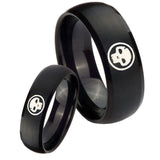 Bride and Groom Skull Dome Brush Black Tungsten Carbide Mens Ring Set