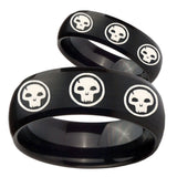 His and Hers Multiple Skull Dome Brush Black Tungsten Wedding Bands Ring Set