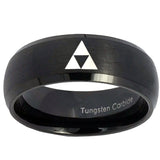 10mm Zelda Triforce Dome Brush Black Tungsten Carbide Mens Ring