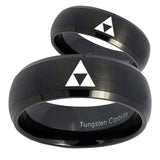 His and Hers Zelda Triforce Dome Brush Black Tungsten Personalized Ring Set