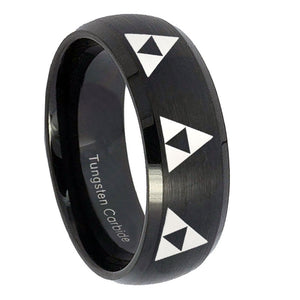 10mm Multiple Zelda Triforce Dome Brush Black Tungsten Mens Promise Ring