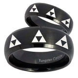 His Hers Multiple Zelda Triforce Dome Brush Black Tungsten Ring Set