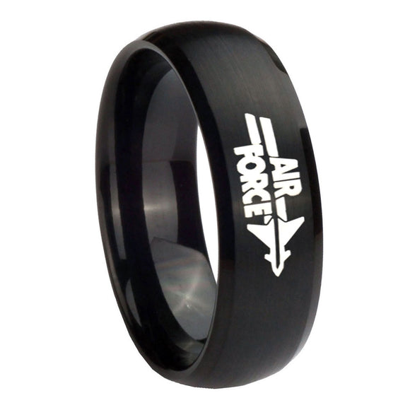 10MM Air Force Brush Black Dome Tungsten Carbide Men's Ring
