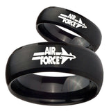 His Hers Air Force Brush Black Dome Tungsten Carbide Wedding Rings Set