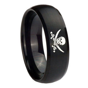 10mm Skull Pirate Dome Brush Black Tungsten Carbide Mens Anniversary Ring