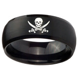 10mm Skull Pirate Dome Brush Black Tungsten Carbide Mens Anniversary Ring