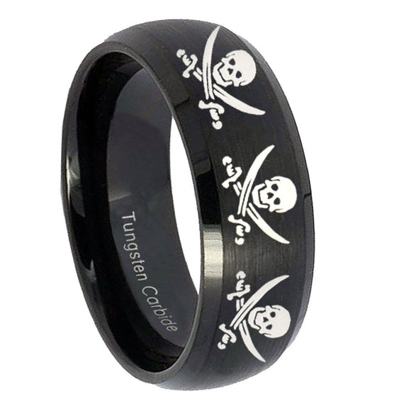 10mm Multiple Skull Pirate Dome Brush Black Tungsten Custom Ring for Men