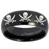 10mm Multiple Skull Pirate Dome Brush Black Tungsten Custom Ring for Men