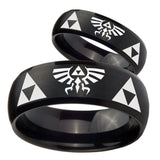 His Hers Legend of Zelda Dome Brush Black Tungsten Mens Anniversary Ring Set