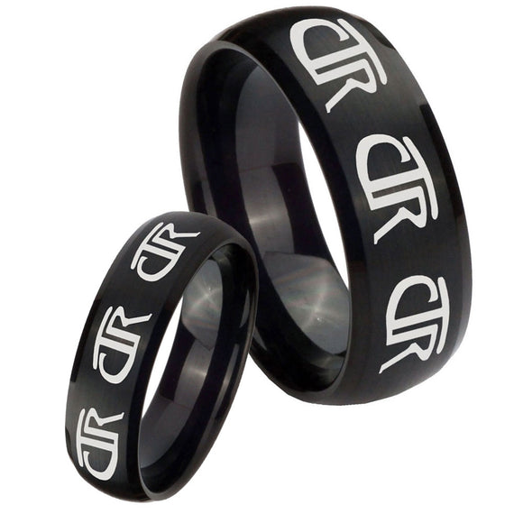 Bride and Groom Multiple CTR Dome Brush Black Tungsten Men's Wedding Ring Set