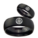 His Hers U.S. Army Dome Brush Black Tungsten Mens Ring Personalized Set