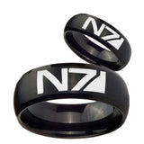 His Hers N7 Design Dome Brush Black Tungsten Mens Ring Personalized Set