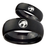 Bride and Groom Thundercat Dome Brush Black Tungsten Carbide Promise Ring Set