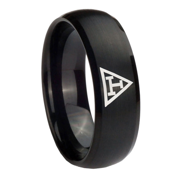 10mm Masonic Triple Dome Brush Black Tungsten Carbide Personalized Ring