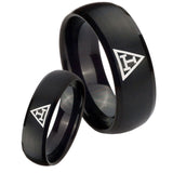 Bride and Groom Masonic Triple Dome Brush Black Tungsten Anniversary Ring Set