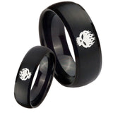 Bride and Groom Offspring Dome Brush Black Tungsten Carbide Men's Band Ring Set