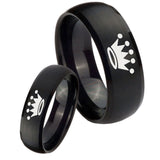 Bride and Groom Crown Dome Brush Black Tungsten Carbide Mens Wedding Ring Set