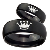 Bride and Groom Crown Dome Brush Black Tungsten Carbide Mens Wedding Ring Set