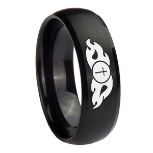 10mm Flamed Cross Dome Brush Black Tungsten Carbide Bands Ring