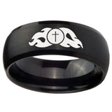 10mm Flamed Cross Dome Brush Black Tungsten Carbide Bands Ring