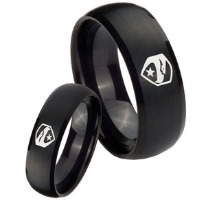 His and Hers GI Joe Eagle Dome Brush Black Tungsten Mens Engagement Band Set